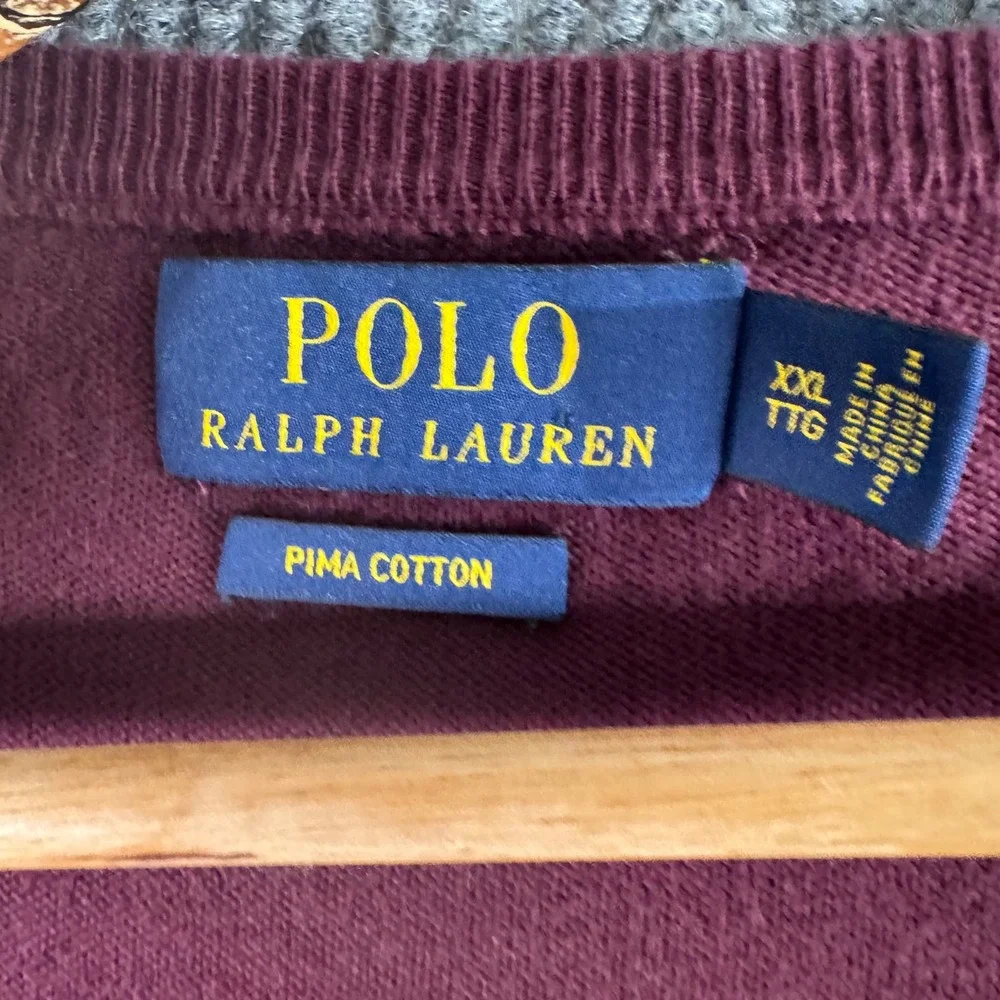 Polo Ralph Lauren Mens XXL Burgundy‎ V Neck Sweater Preppy Old Money Academia